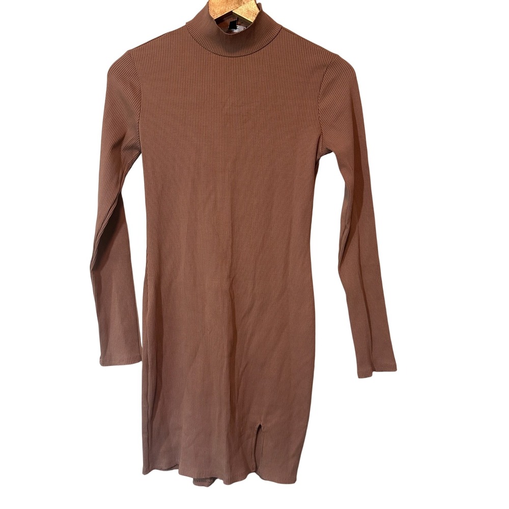 Lulus Ribbed Mock Neck Long Sleeve Mini Dress Mauve Brown Large NWT D1289